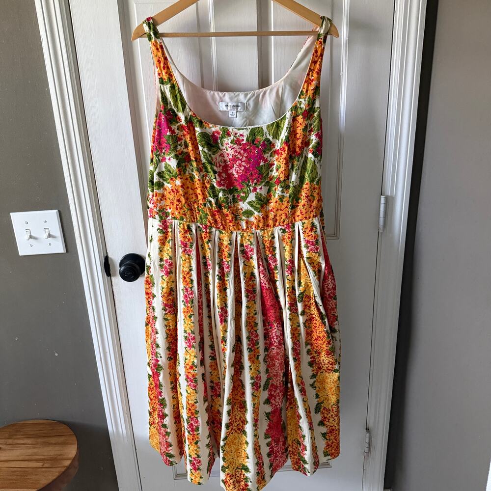 Isaac Mizrahi for Target Floral Pleated Midi Dress Sleeveless Pockets Size 16